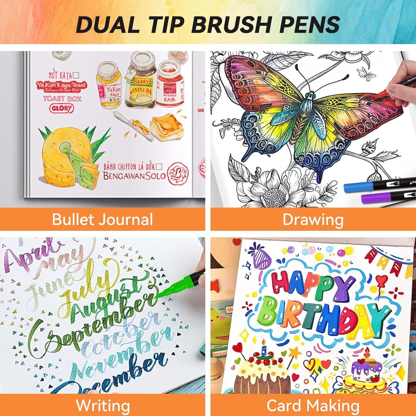 Dual Brush Marker Pens 72 Colors Art Markers Set W/ Fine and Brush Tip Kids Gift