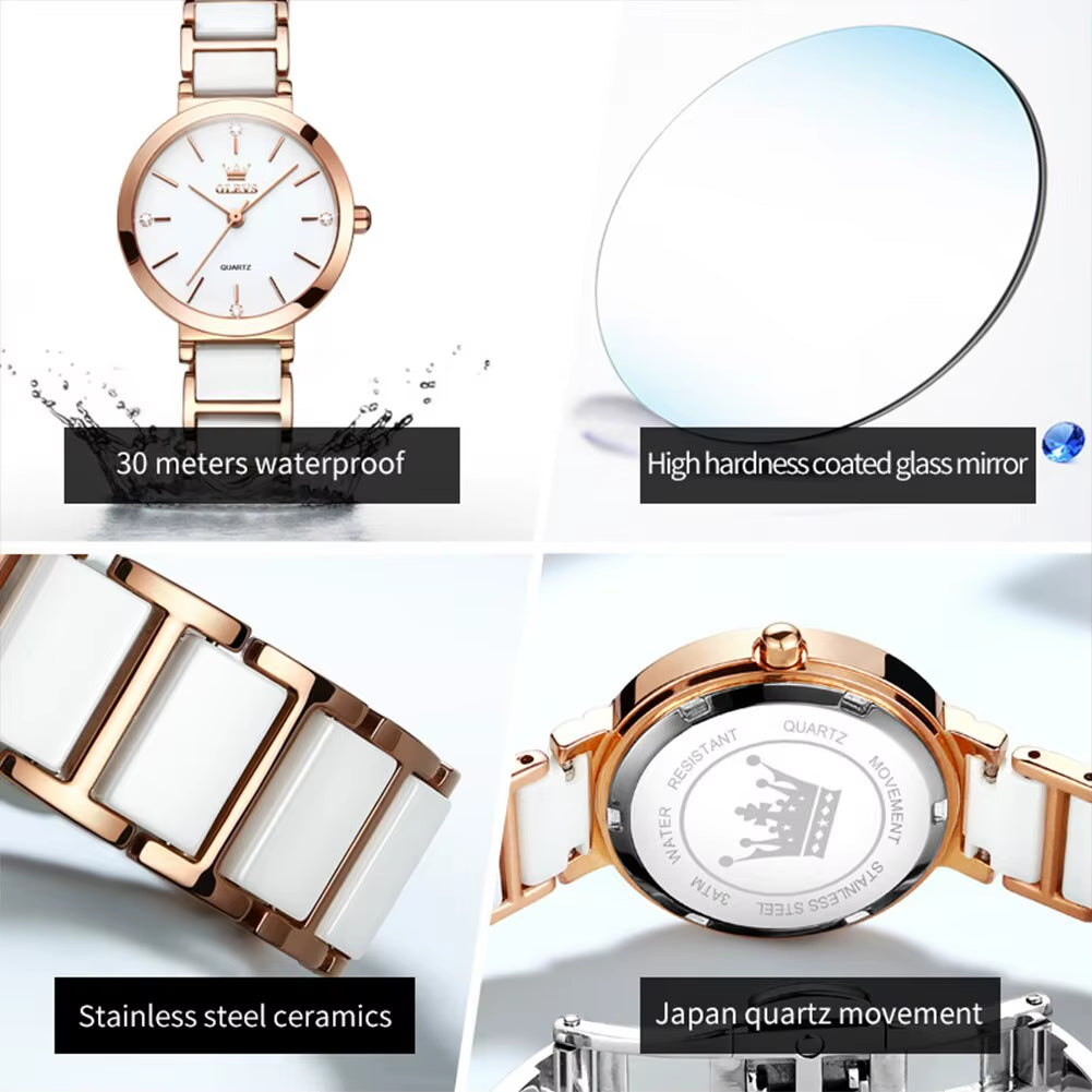 Fashion Women Watches Relogio Feminino Luxury Rose Gold Watch Ladies Quartz Wrist Watch Ceramic Strap Clock Reloj Mujer