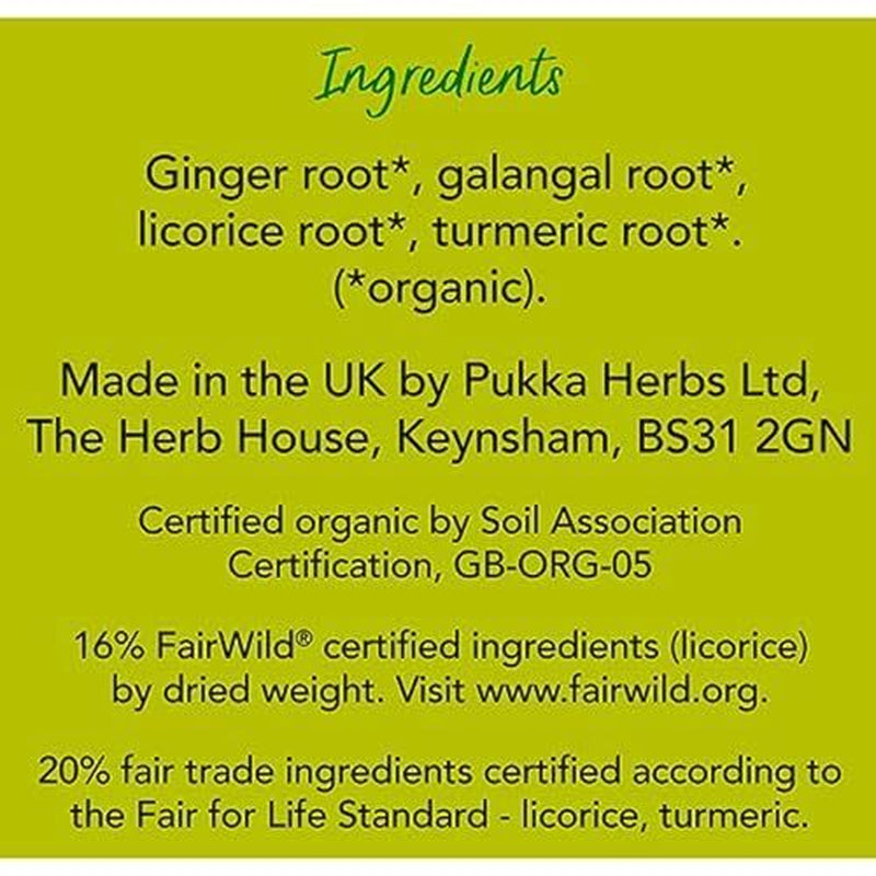Pukka Three Ginger Herbal Tea Pack of 4 Caffeine Free Organic 20 Sachets