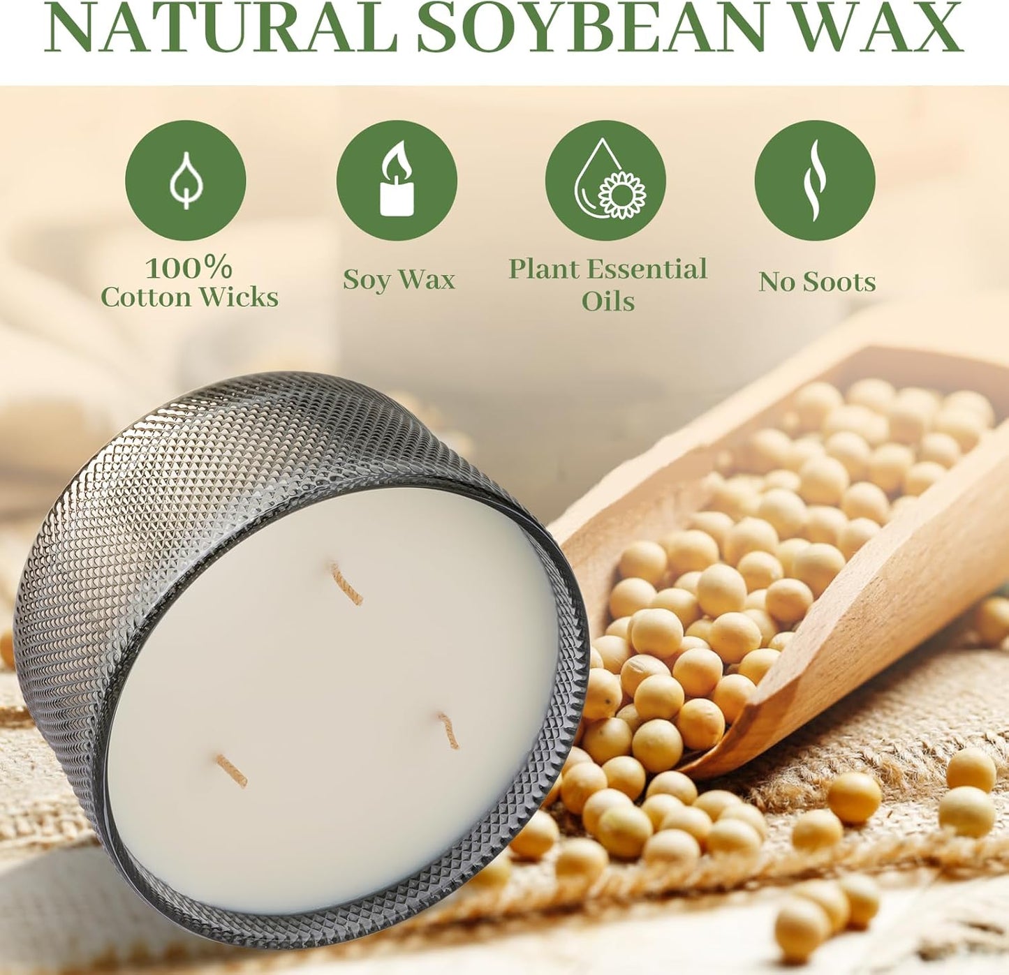 Scented Candles for Women, 10.58 Oz 3 Wick Natural Soy Wax Sandalwood Candle for Home Scented, Aromatherapy Candle for Women Men, 50 Hours Long Lasting Burn Time