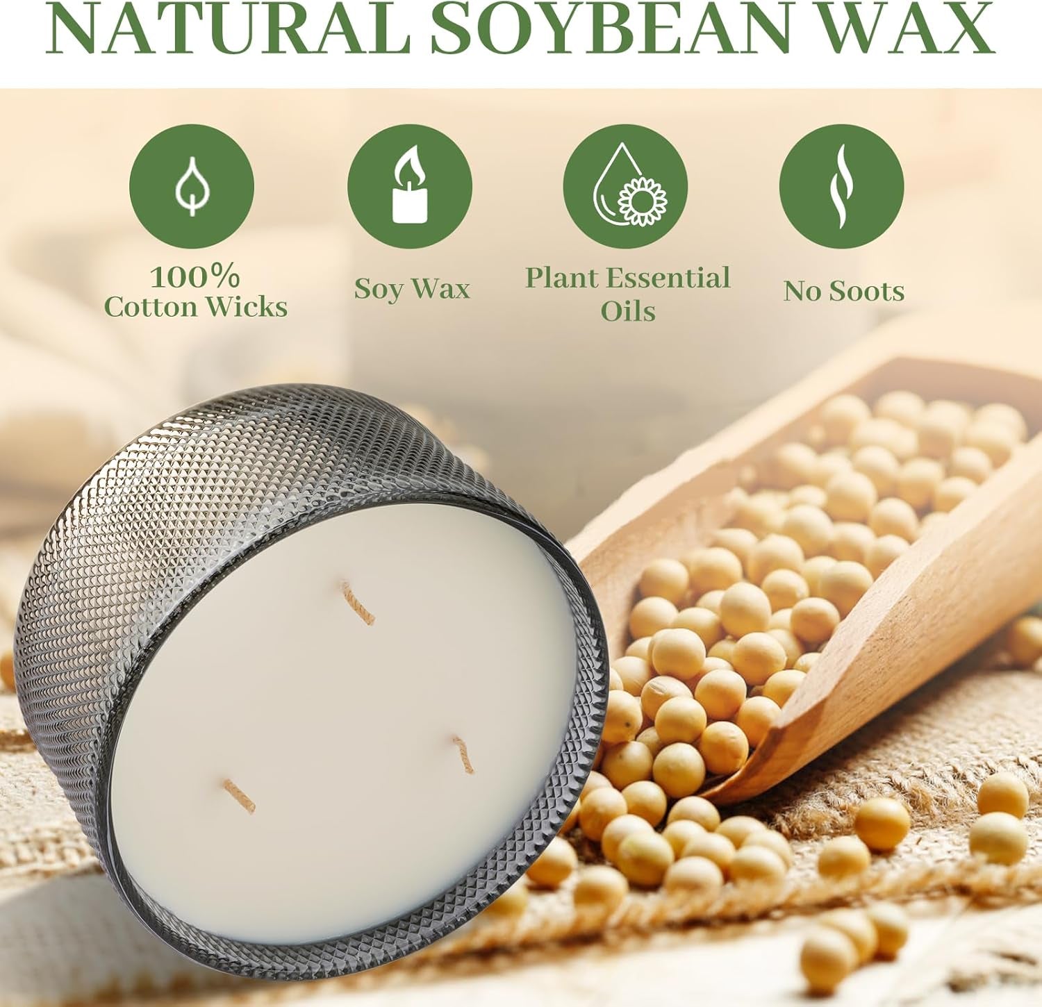 Scented Candles for Women, 10.58 Oz 3 Wick Natural Soy Wax Sandalwood Candle for Home Scented, Aromatherapy Candle for Women Men, 50 Hours Long Lasting Burn Time