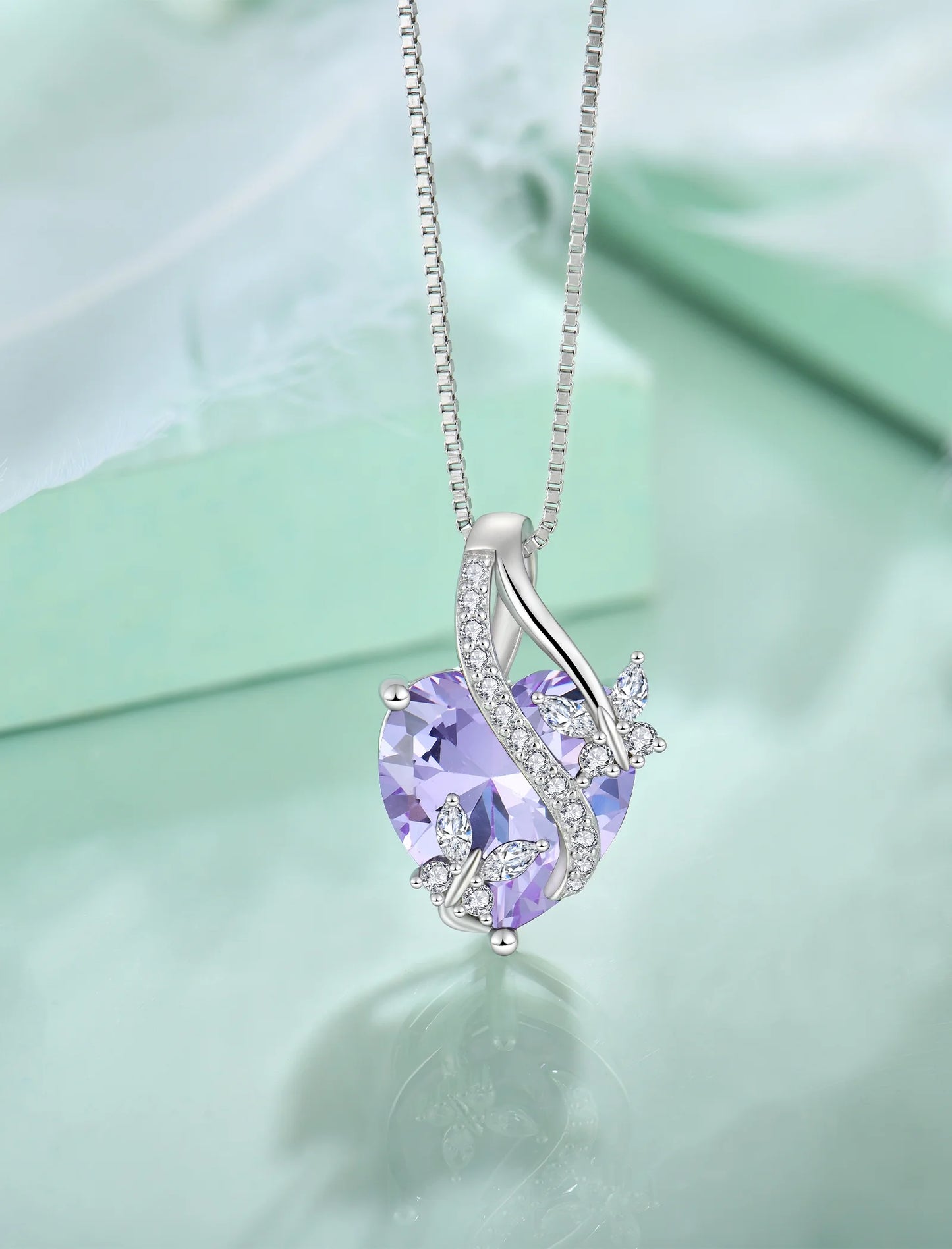 Infinite Heart Pendant Sterling Silver Butterfly Necklace for Women Jewelry Gift with Birthstone June Created Alexandrite