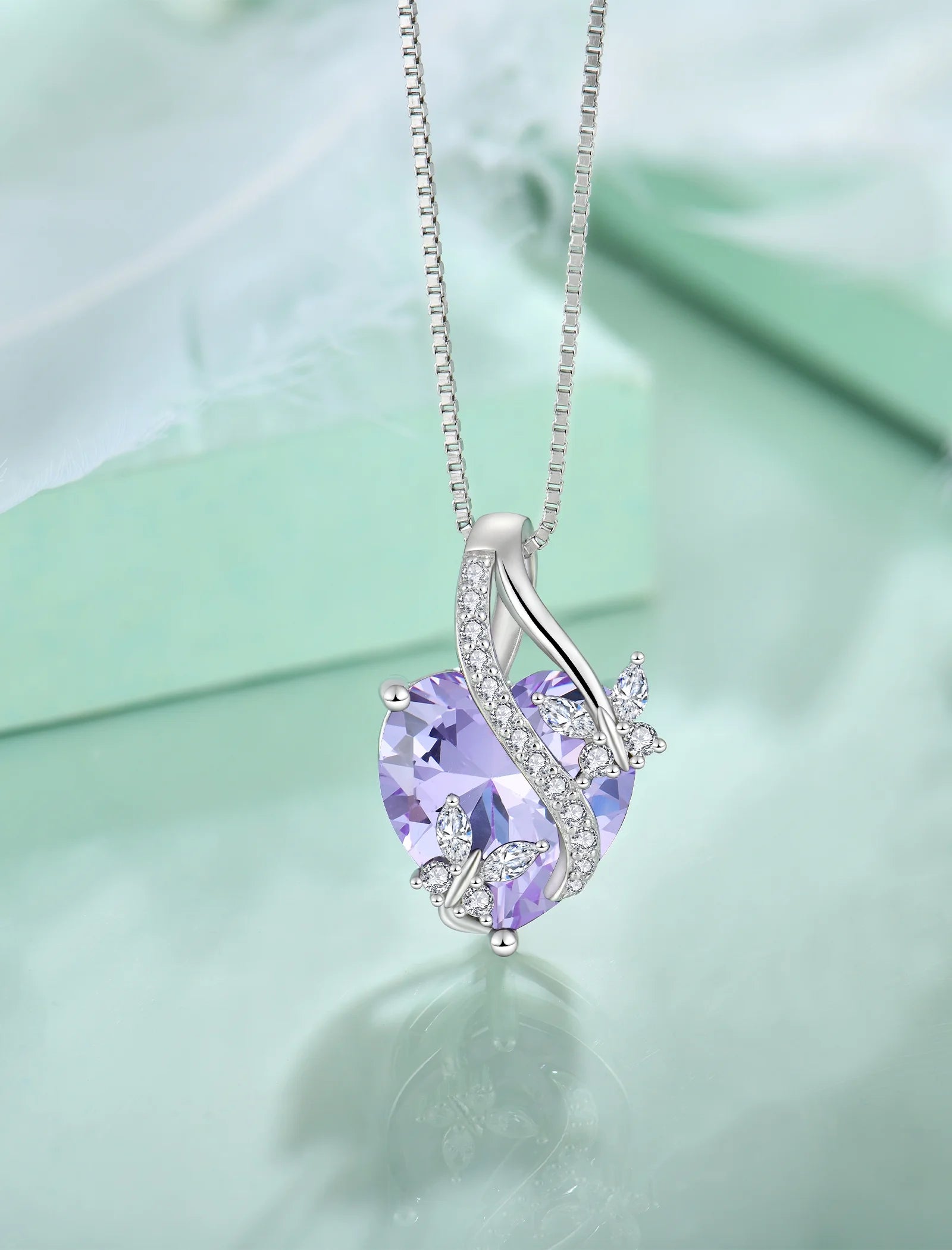 Infinite Heart Pendant Sterling Silver Butterfly Necklace for Women Jewelry Gift with Birthstone June Created Alexandrite