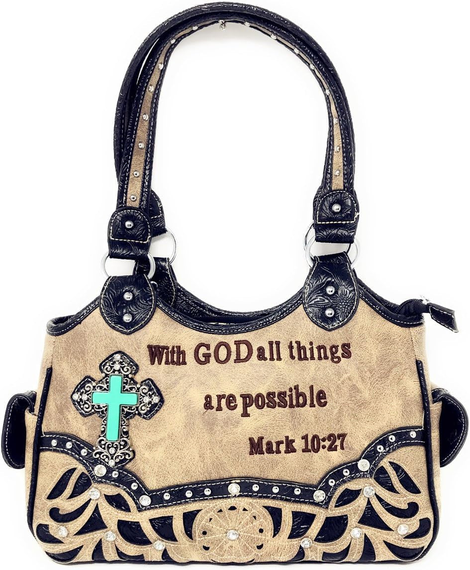 Western Embroidery Scripture Women Rhinestone Cross Bible Verse Handbag Wallet in 5 Colors