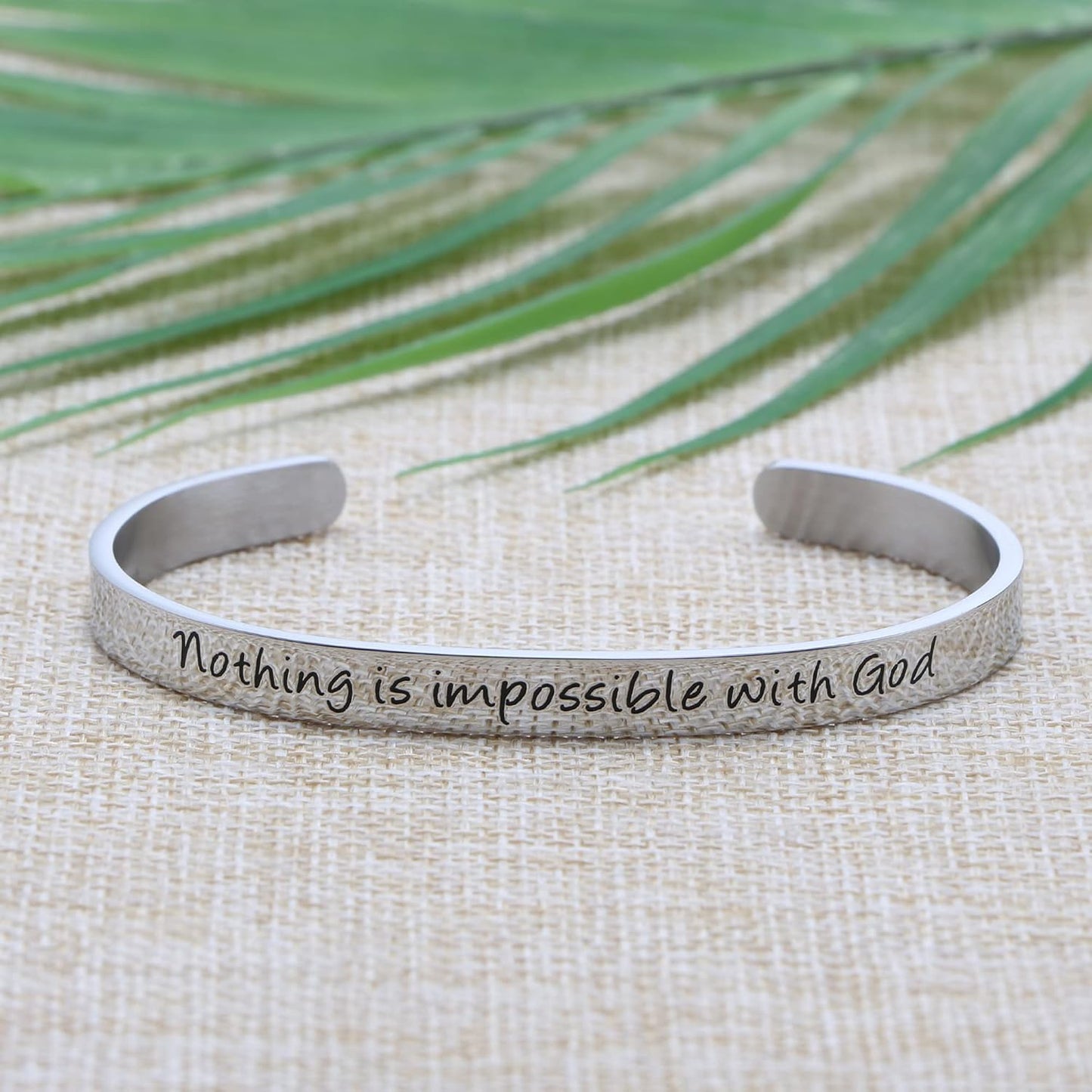 Christian Gift for Her Inspirational Nothing Is Impossible with God Luck 1:37 Bible Verse Bracelet Engraved Quote Religious Cuff Bangle