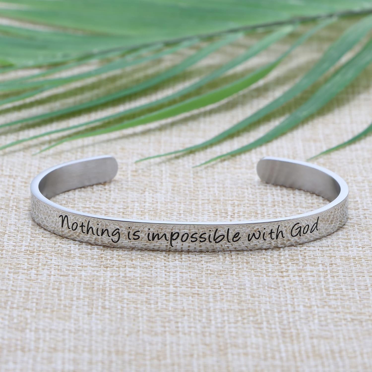 Christian Gift for Her Inspirational Nothing Is Impossible with God Luck 1:37 Bible Verse Bracelet Engraved Quote Religious Cuff Bangle