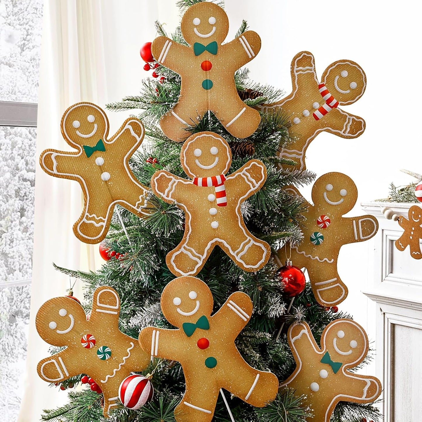 Large Gingerbread Man Tree Picks - 8Pcs Rustic Ornaments for Holiday Decor
