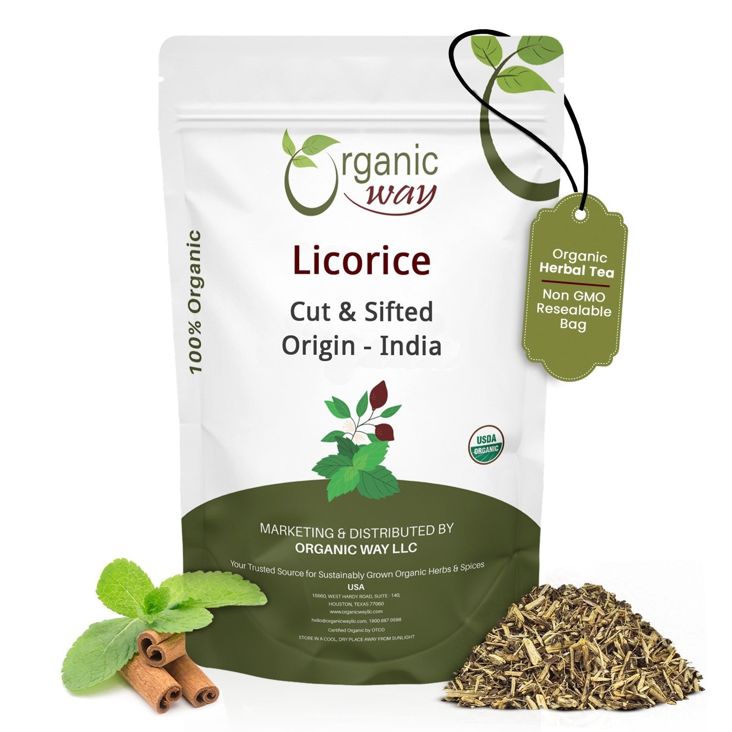 Organic Way Licorice Root Cut & Sifted - Organic, Kosher & USDA Certified