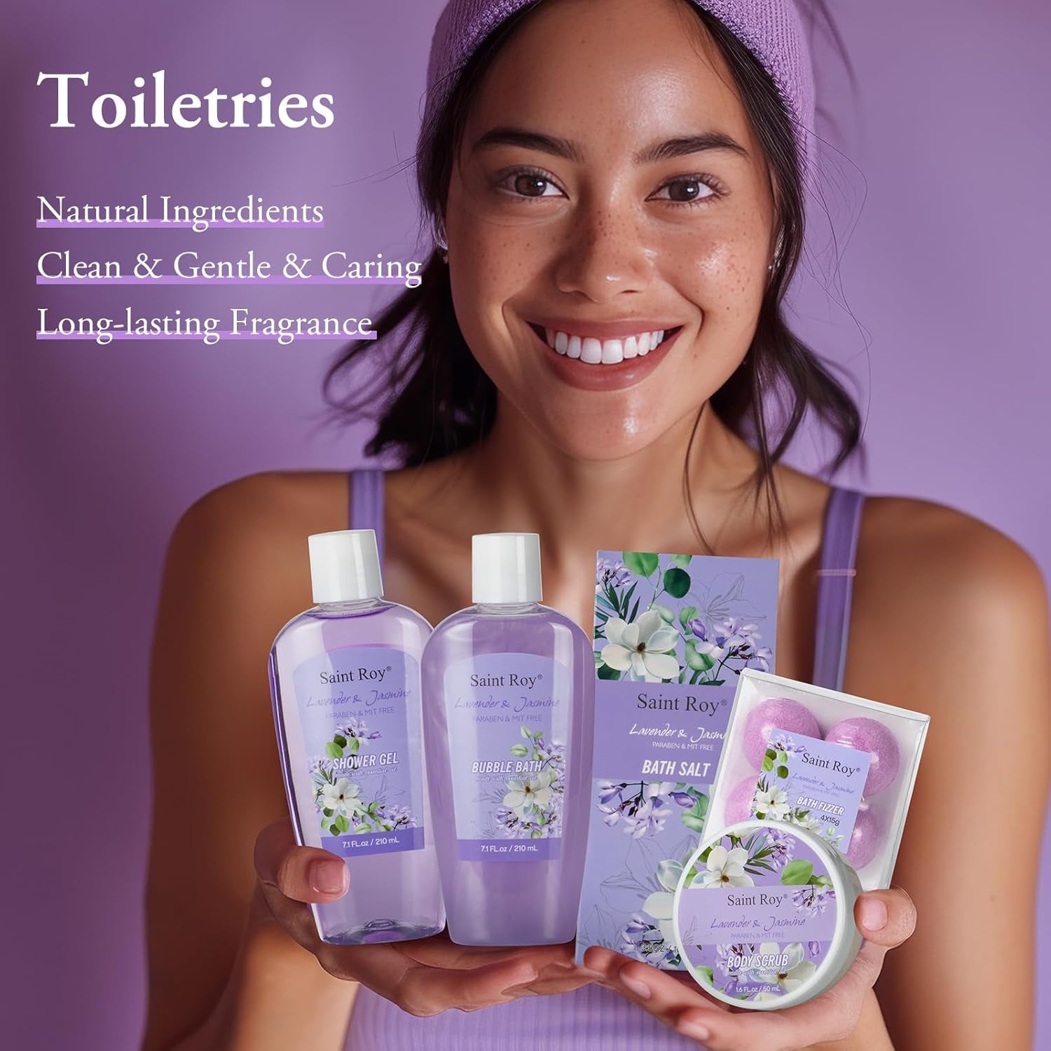 Bath and Body Gift Basket Set for Women - Jasmine Christmas Gifts for Women, Spa Gift Basket 13-Piece Bath Gift Set, Gift Set for Ladies Body & Bath Gifts Set Lavender Gift Baskets for Mom