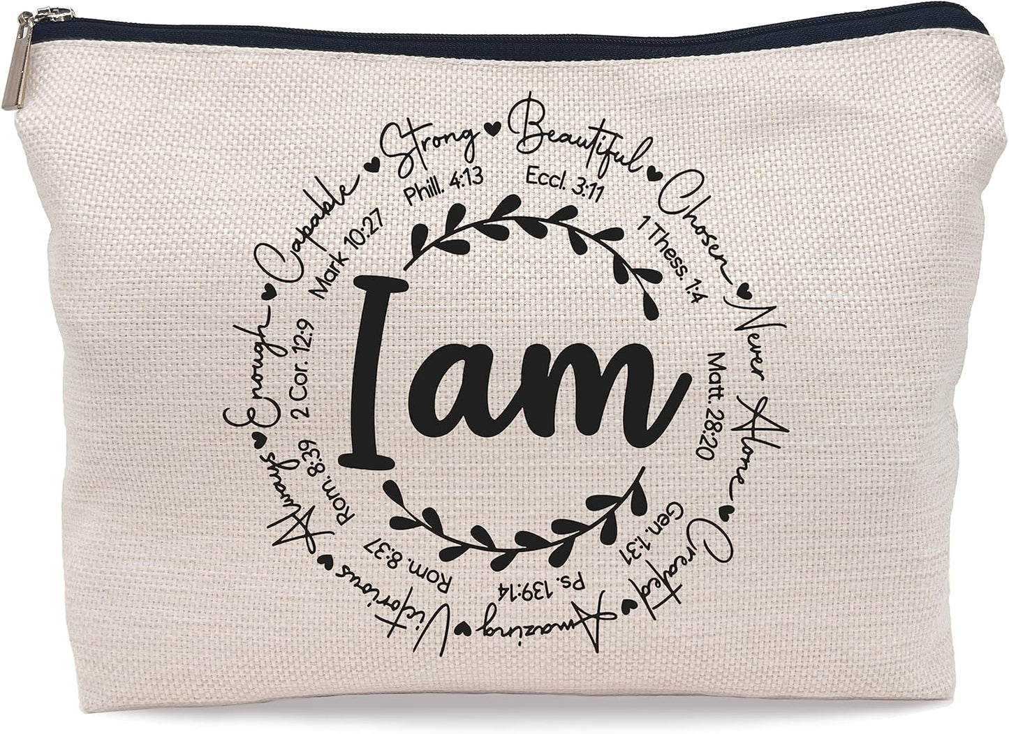 Inspirational Christian I Am Bible Verses Self Affirmations Makeup Bag Cosmetic Bag Zipper Pouch Toiletry Bags,Gifts for Christian Women Girls