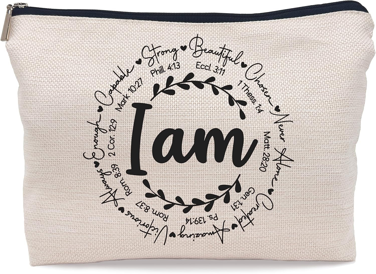 Inspirational Christian I Am Bible Verses Self Affirmations Makeup Bag Cosmetic Bag Zipper Pouch Toiletry Bags,Gifts for Christian Women Girls