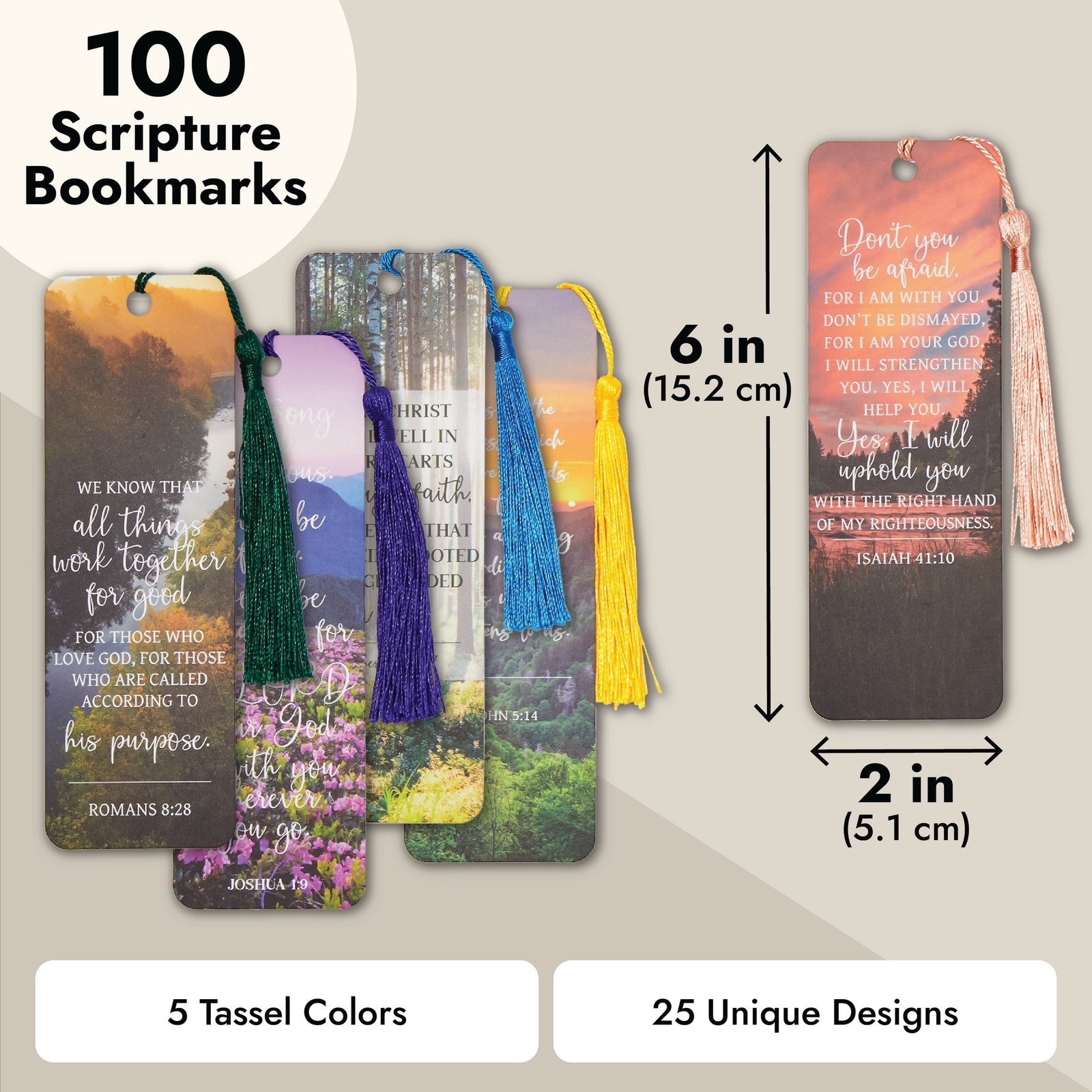 100 Pack Christian Bookmarks with Scriptures, Bible Verse Book Markers, 6 X 2 In