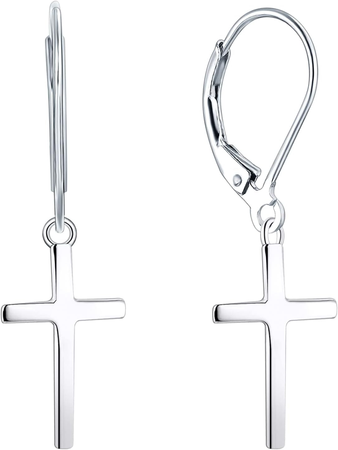 Cross/Star/Moon Earrings 925 Sterling Silver Polished Leverback Earrings Dangle Drop Jewelry for Women