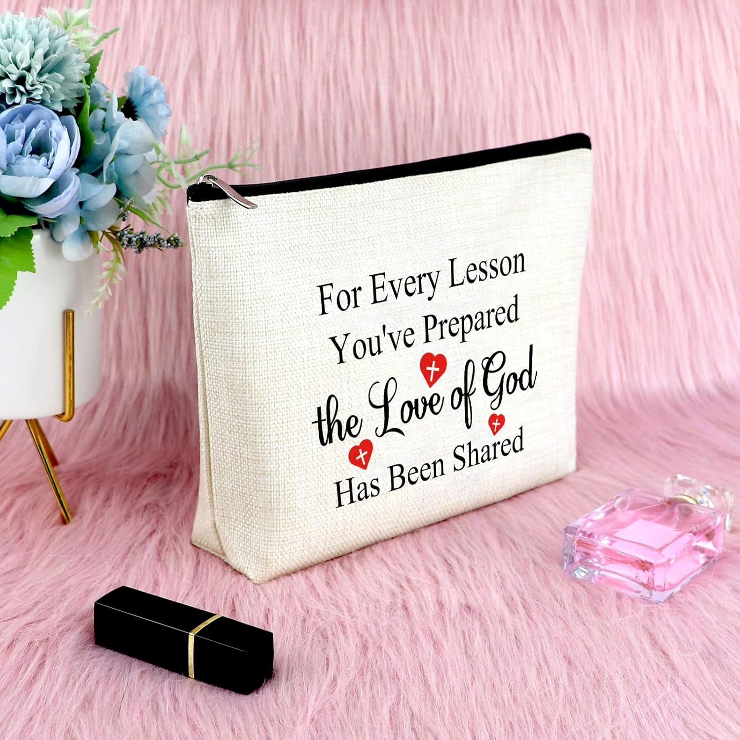 Sunday School Church Teacher Gifts Makeup Bag Religious Christian Gifts for Women Bible Verse Cosmetic Bag Thanksgiving Appreciation for Christian Teacher'S Day Christmas Retirement Travel Pouch