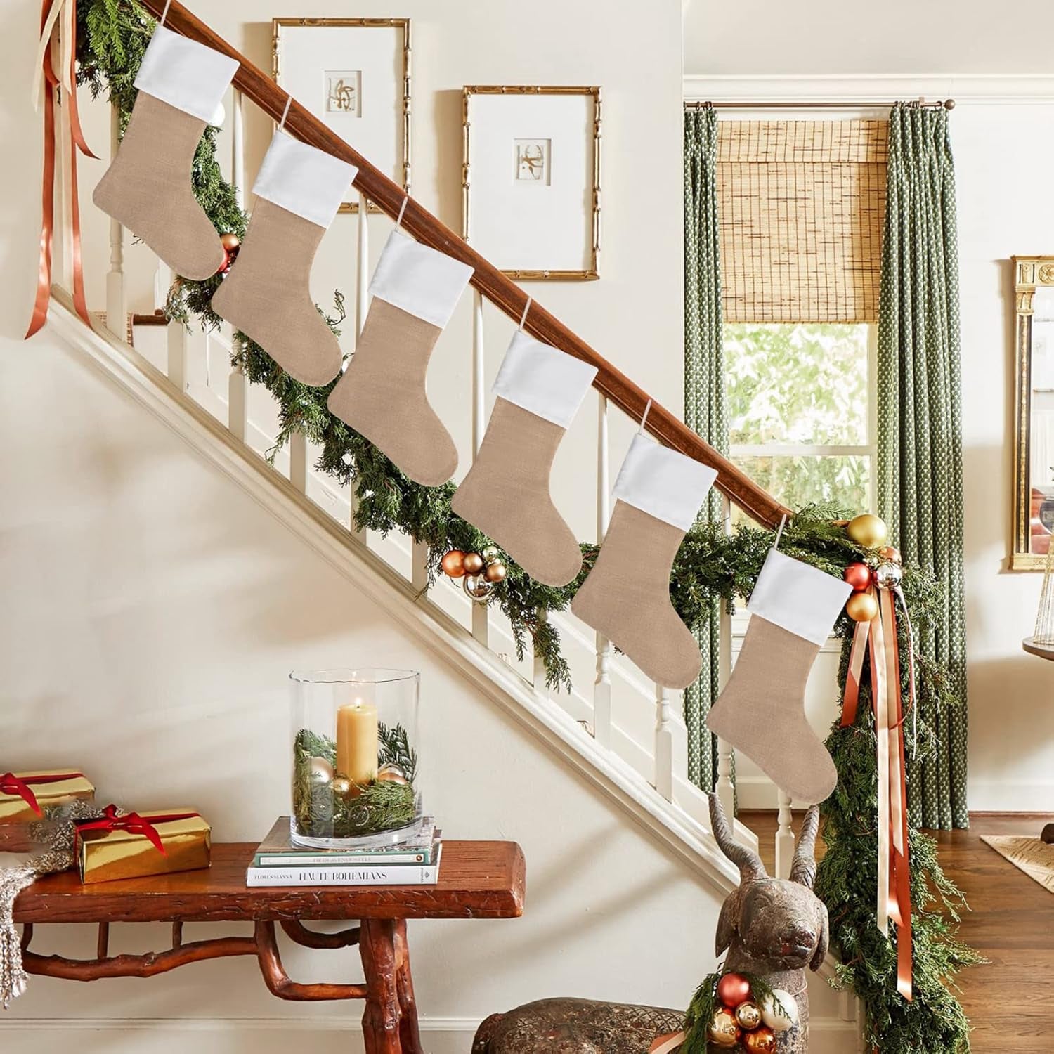 18" Burlap Christmas Stockings Bulk Plain Xmas Neutral Stockings for Fireplace Hanging,Pack 10