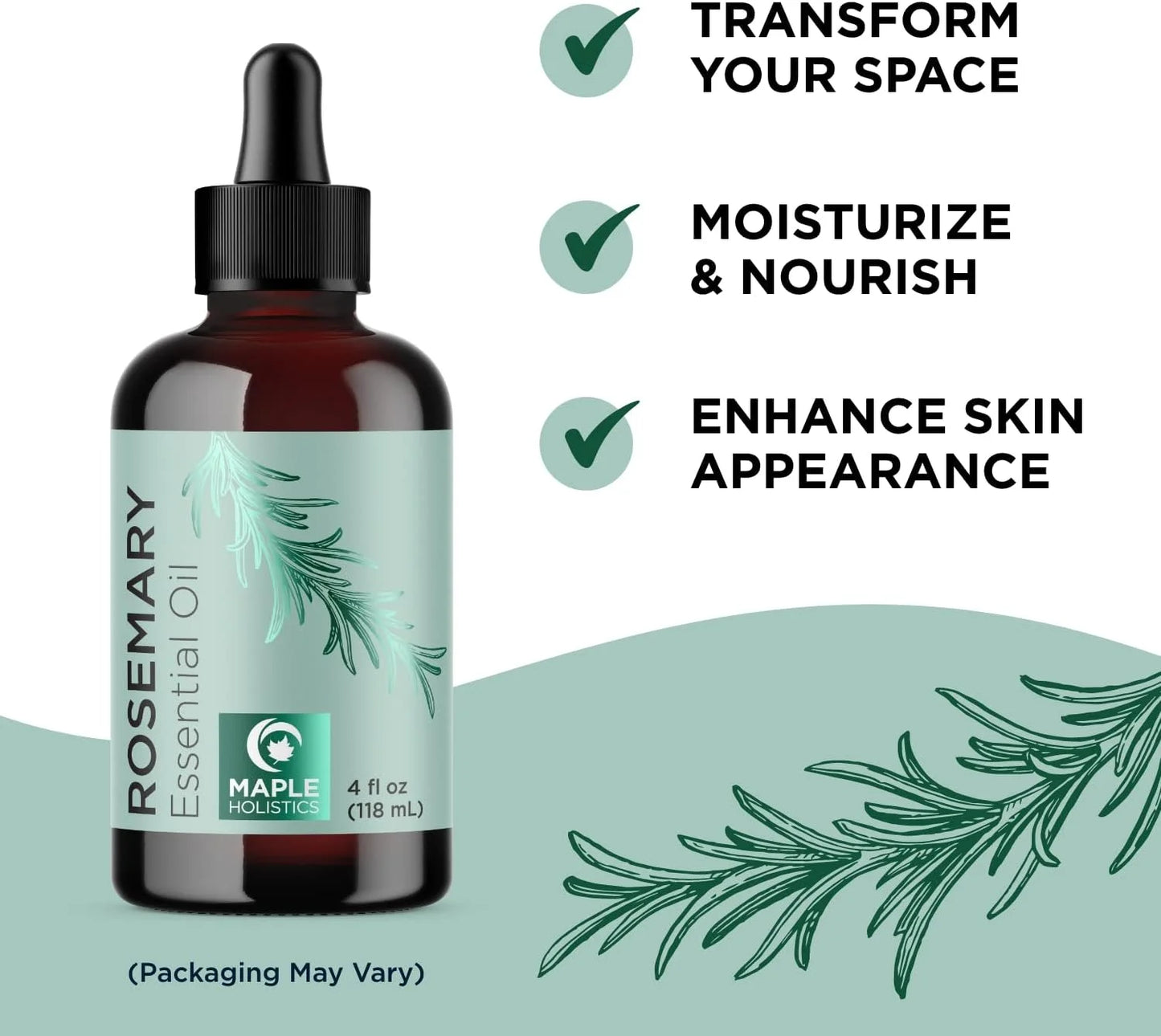 Pure Rosemary Essential Oil with Dropper - Undiluted Rosemary Oil for Hair Skin and Nails and Refreshing Aromatherapy Oil for Diffusers - Rosemary Essential Oil for Cleansing Dry Scalp Care 4Oz