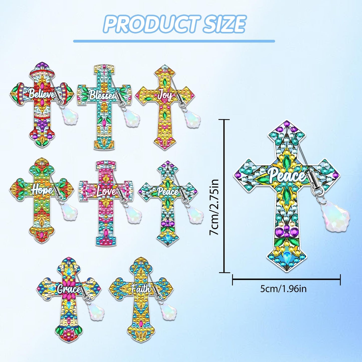 Cross Diamond Art Bookmark Kit: 8 Pcs Christian Bookmarks with Pendant