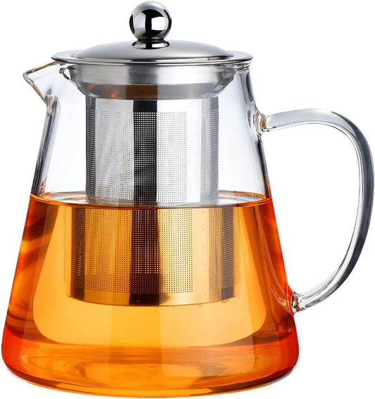 32Oz/ 950ML Borosilicate Glass Stovetop Teapot with Removable 18/8 Stainless Steel Inf for Blooming & Loose Leaf Tea, Camping & Travel