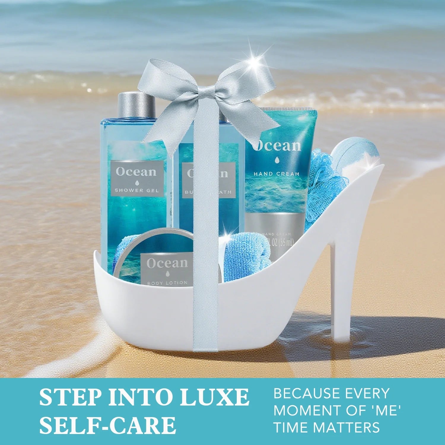Baskets Gift Sets for Women - Ocean Luxury Relaxing Bath and Body Set for Her, 8 Pcs
