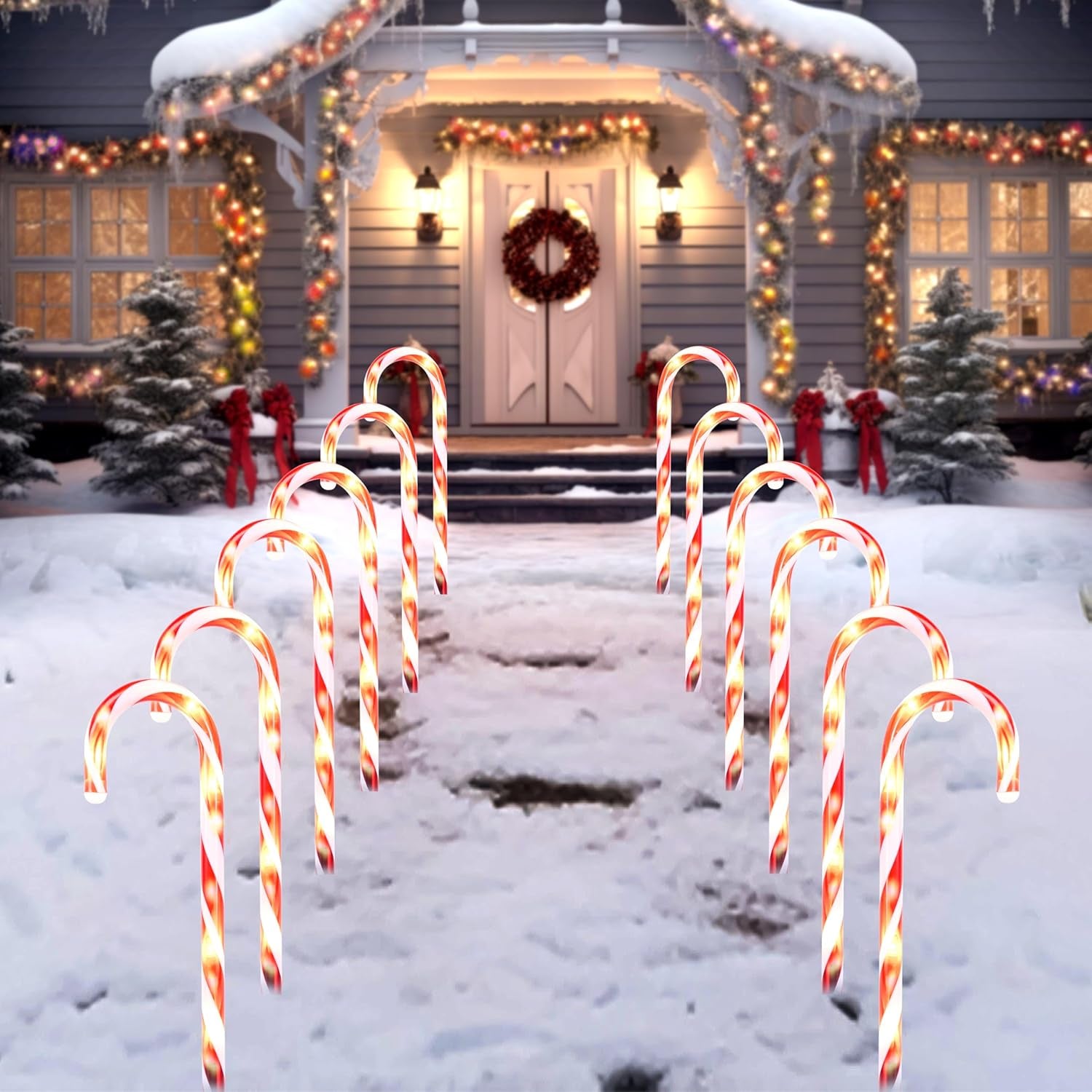 12 Pcs Christmas Candy Cane Pathway Lights for Outdoor Holiday Decor