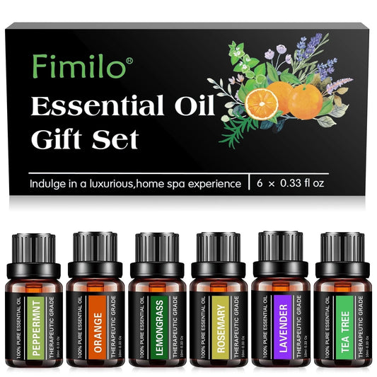 Essential Oils Set, Fragrance Oils Gift Set for Diffuser - Peppermint,Lemongrass,Tea Tree,Rosemary,Lavender,Orange Kit (6 X 10ML)