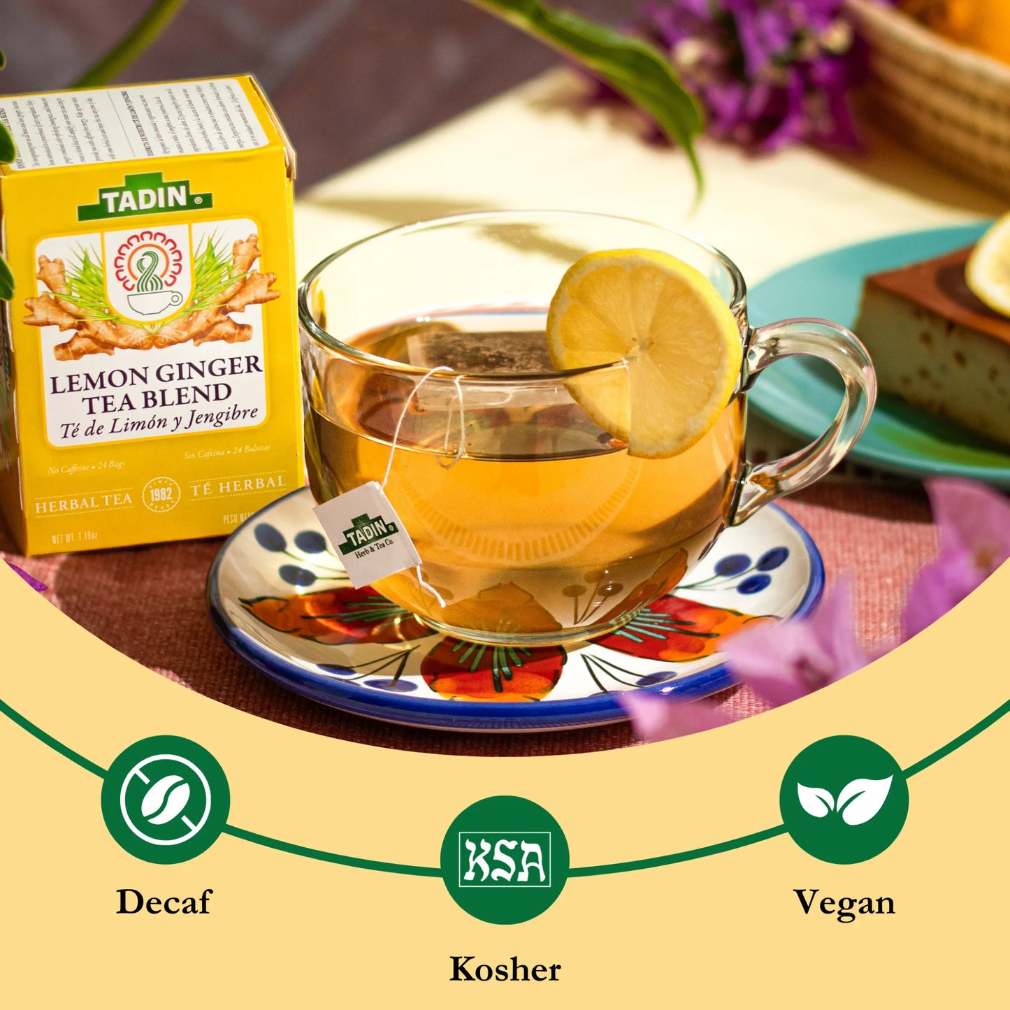 (2 Pack)  Lemon Ginger Tea, Herbal Tea, Caffeine-Free Tea, Herbal Tea Bags, 24 Count, Pack of 1