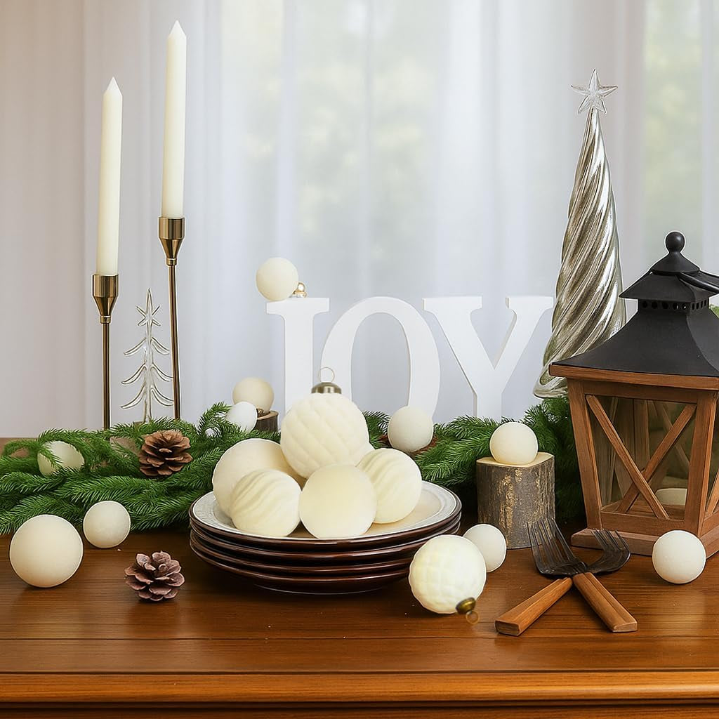 36PCS Shatterproof Velvet Christmas Ornaments Set in Beige for Holiday Decor