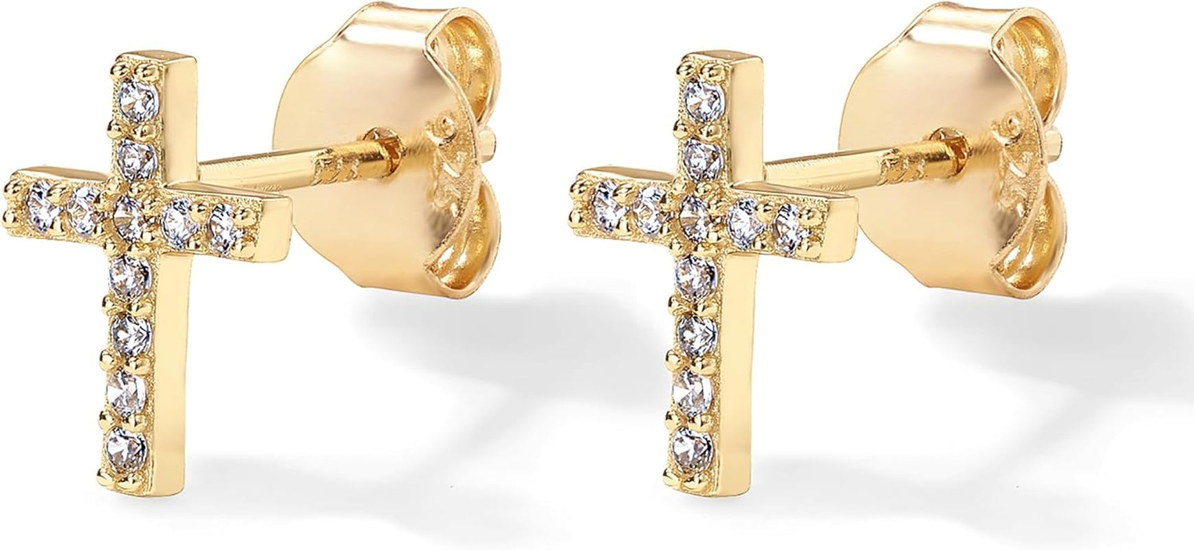14K Gold Plated Sterling Silver Posts Cross Earrings for Women | Small Religious Faith Cubic Zirconia Cross Studs Huggies Earrings