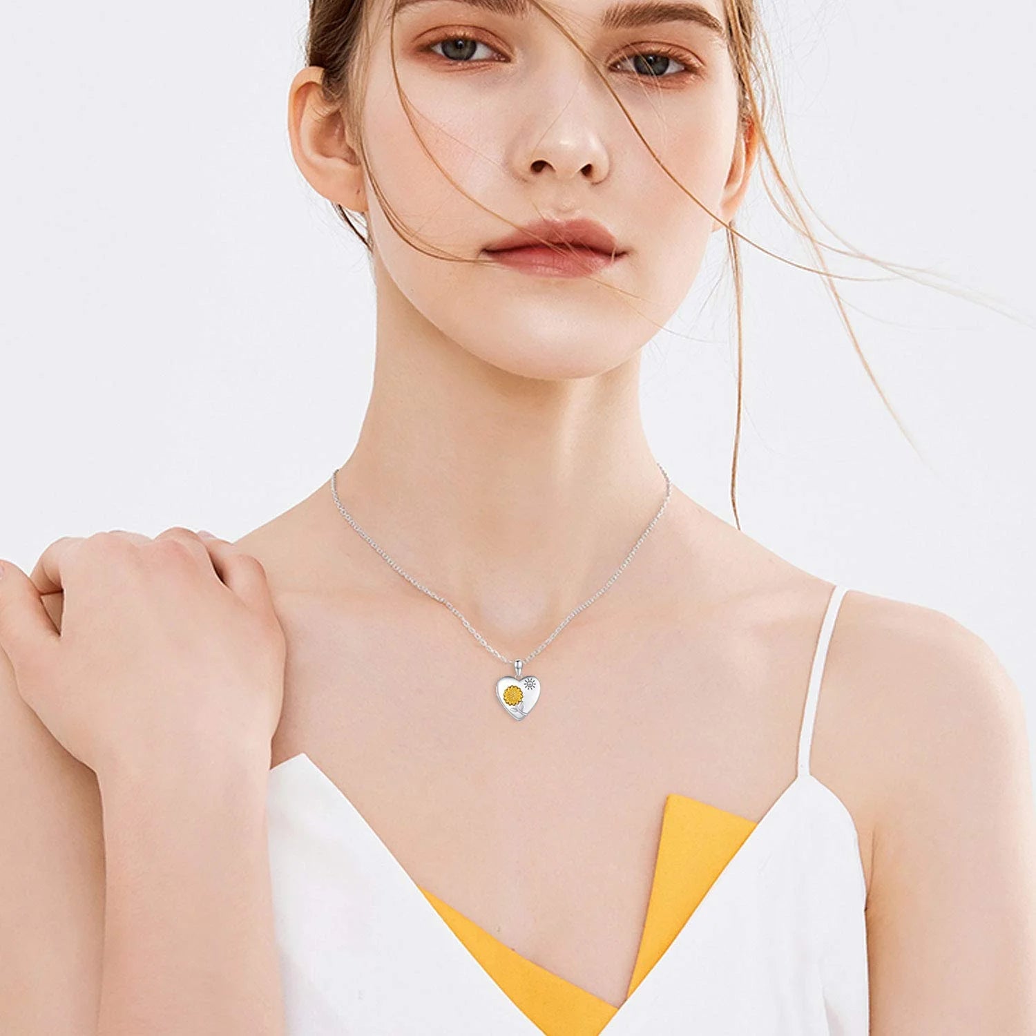Sunflower Locket Necklace for Women 925 Sterling Silver Heart Locket Necklace That Holds Pictures You Are My Sunshine Necklace Sunflower Jewelry Gifts for Mother'S Day