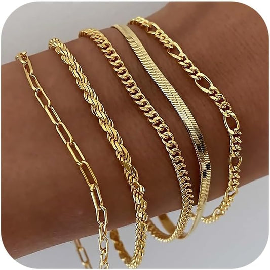 DEARMAY Gold Bracelets for Women Waterproof, 14K Real Gold Jewelry Sets for Wome