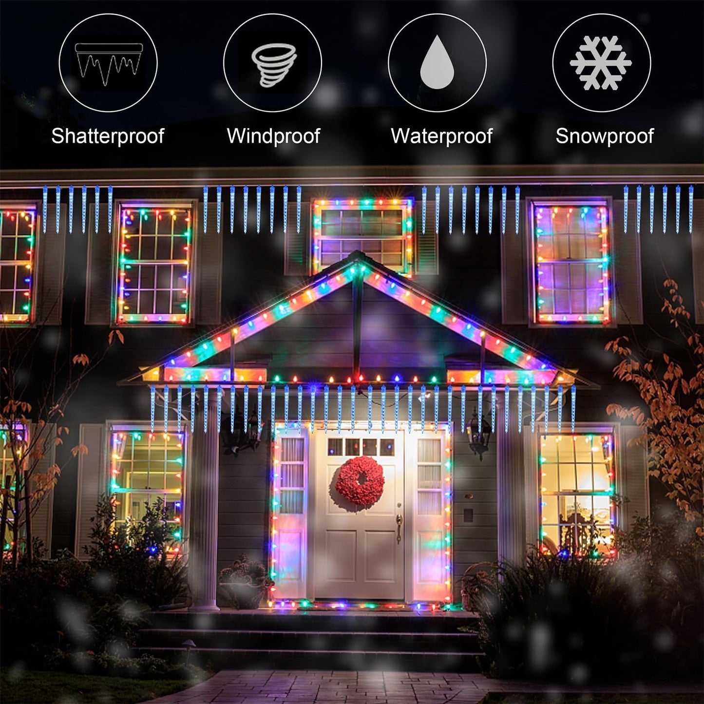 16 Blue Icicle Meteor Shower Lights, 12" Connectable LED Holiday Decor