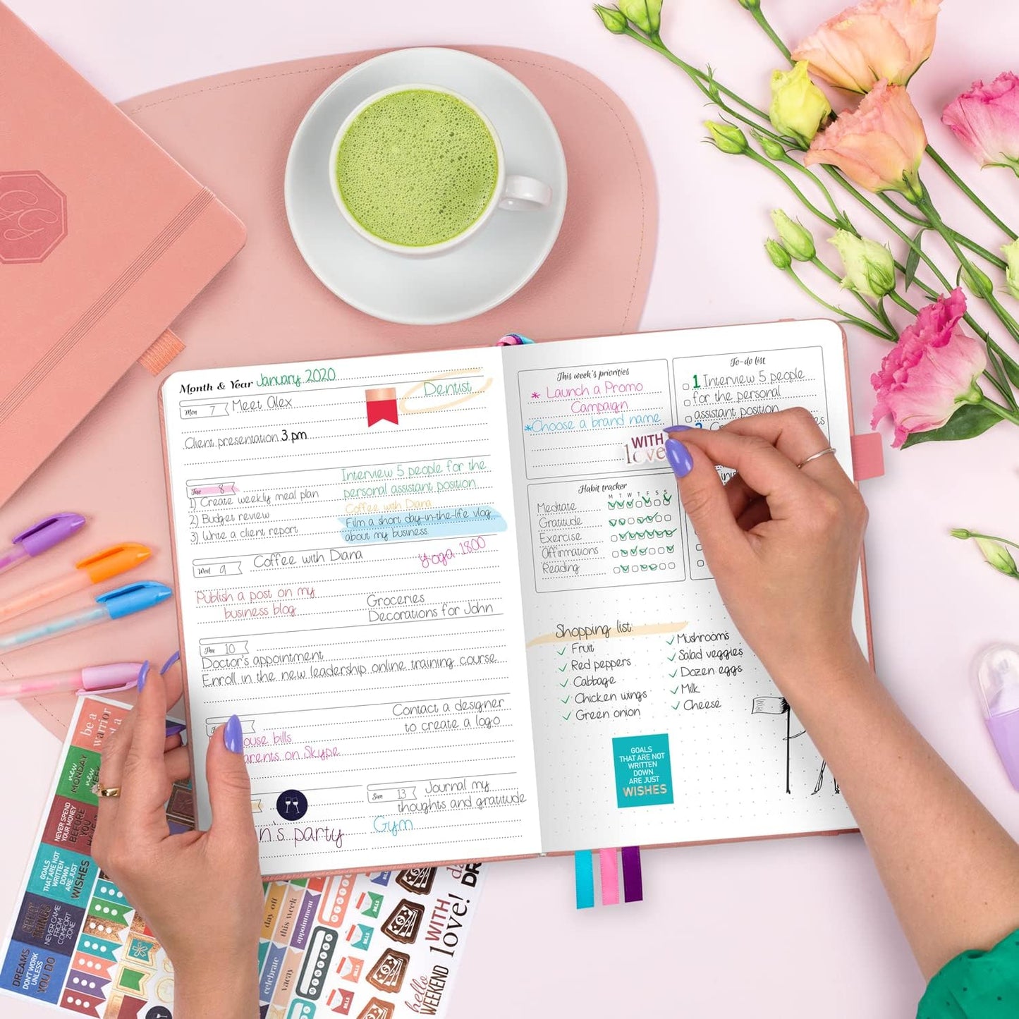 Planner and Organizer for Women – A5 Size Weekly Planner, Goals Journal & Agenda to Improve Time Management, Productivity & Live Happier. Undated – Start Anytime, Lasts 1 Year – Peach Pink