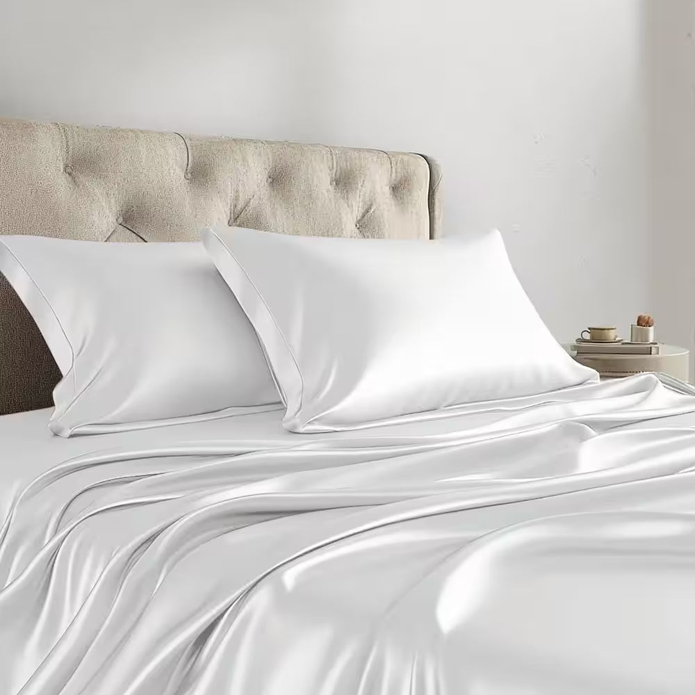 Satin 6-Piece White Solid Polyester California King Luxury Sheet Set