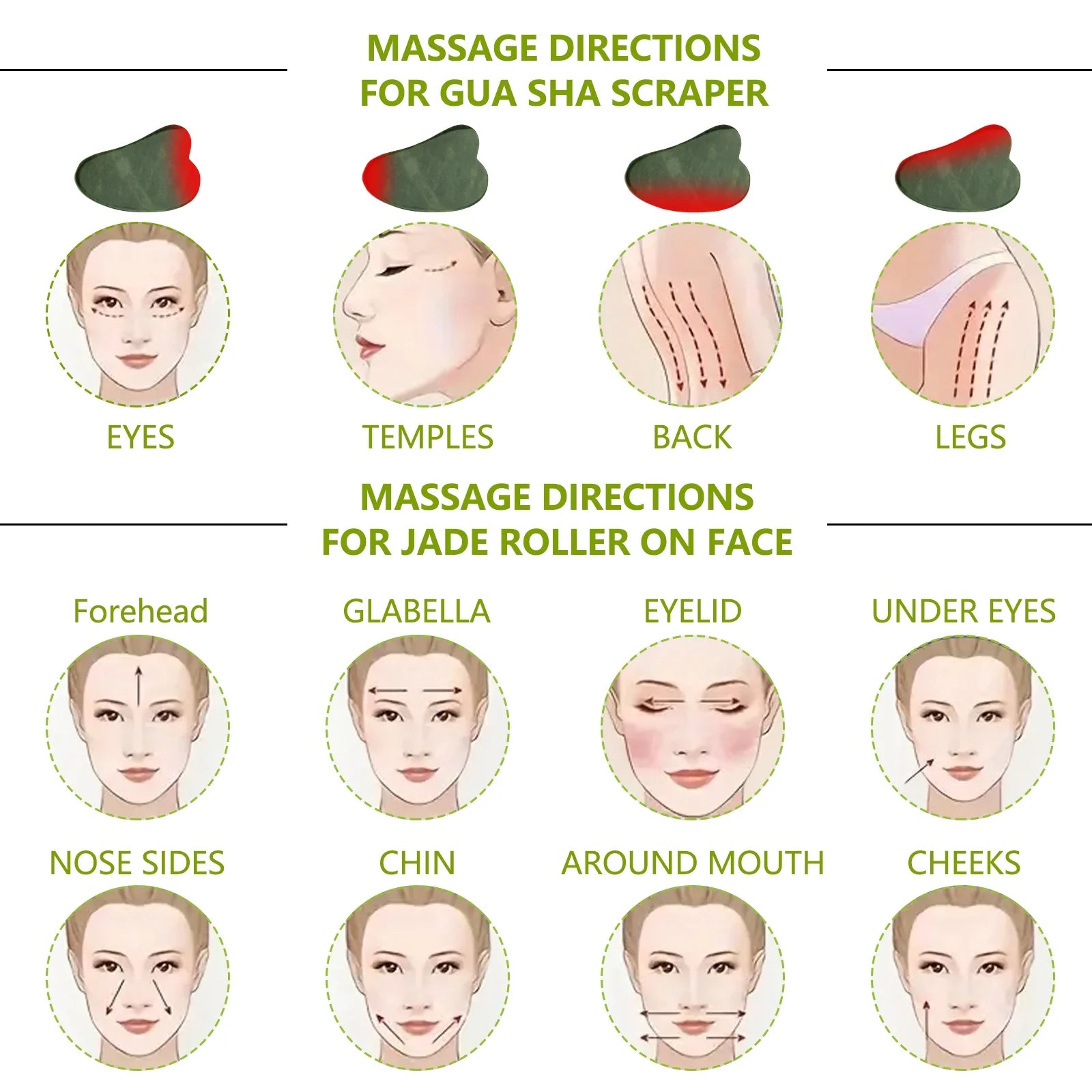 Gua Sha Facial Tools Set of 3 - Large Bian Stone for Face & Body Massage - Glowing Massage Tool & Body Set for Daily Skincare Routine