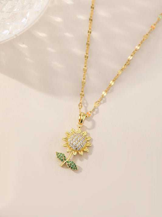 Rhinestone Decor Sunflower Pendant Necklace for Women Jewelry for Women Necklace