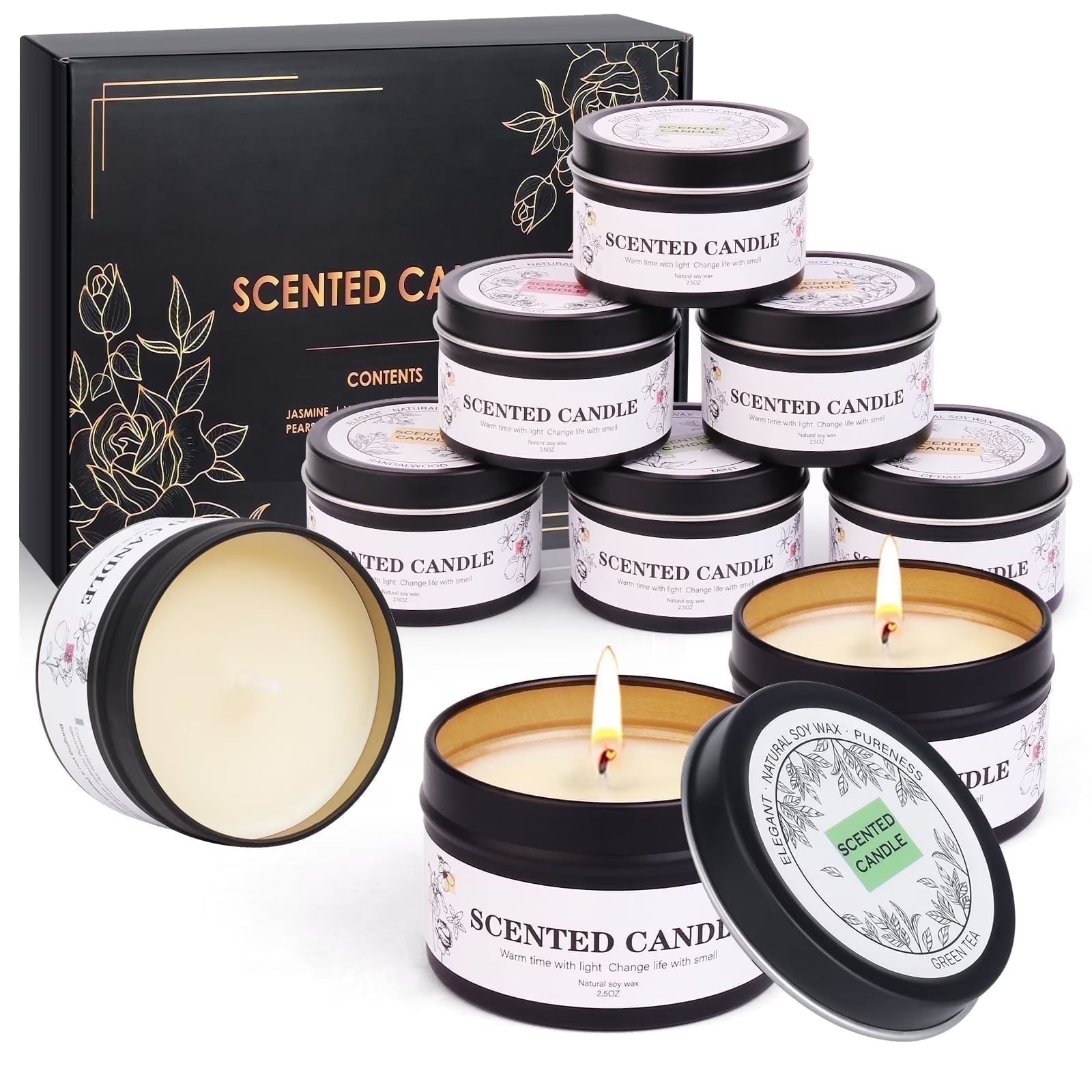 Scented Candles Gift Set 9 Pack Natural Soy Wax Jar Candles for Home Scented