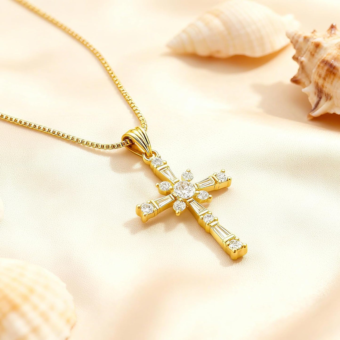 Cross Necklace for Women, 14K Gold Silver Plated Pendant Necklace, Diamond Cross