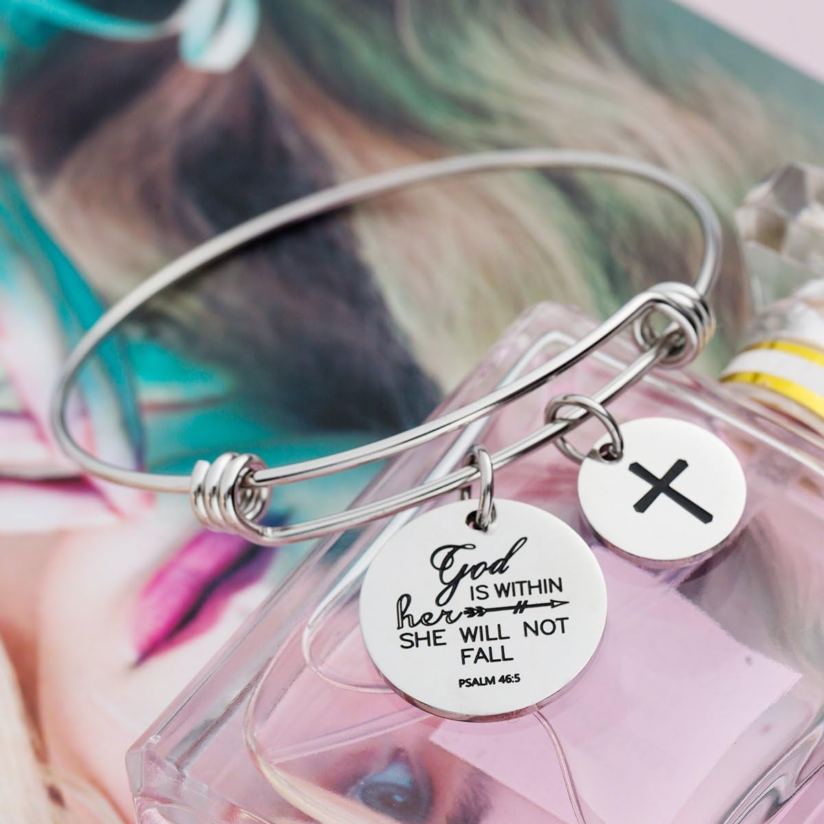 Bible Verse Bangle Bracelet Cross Charm Confirmation Bracelet Scripture Jewelry