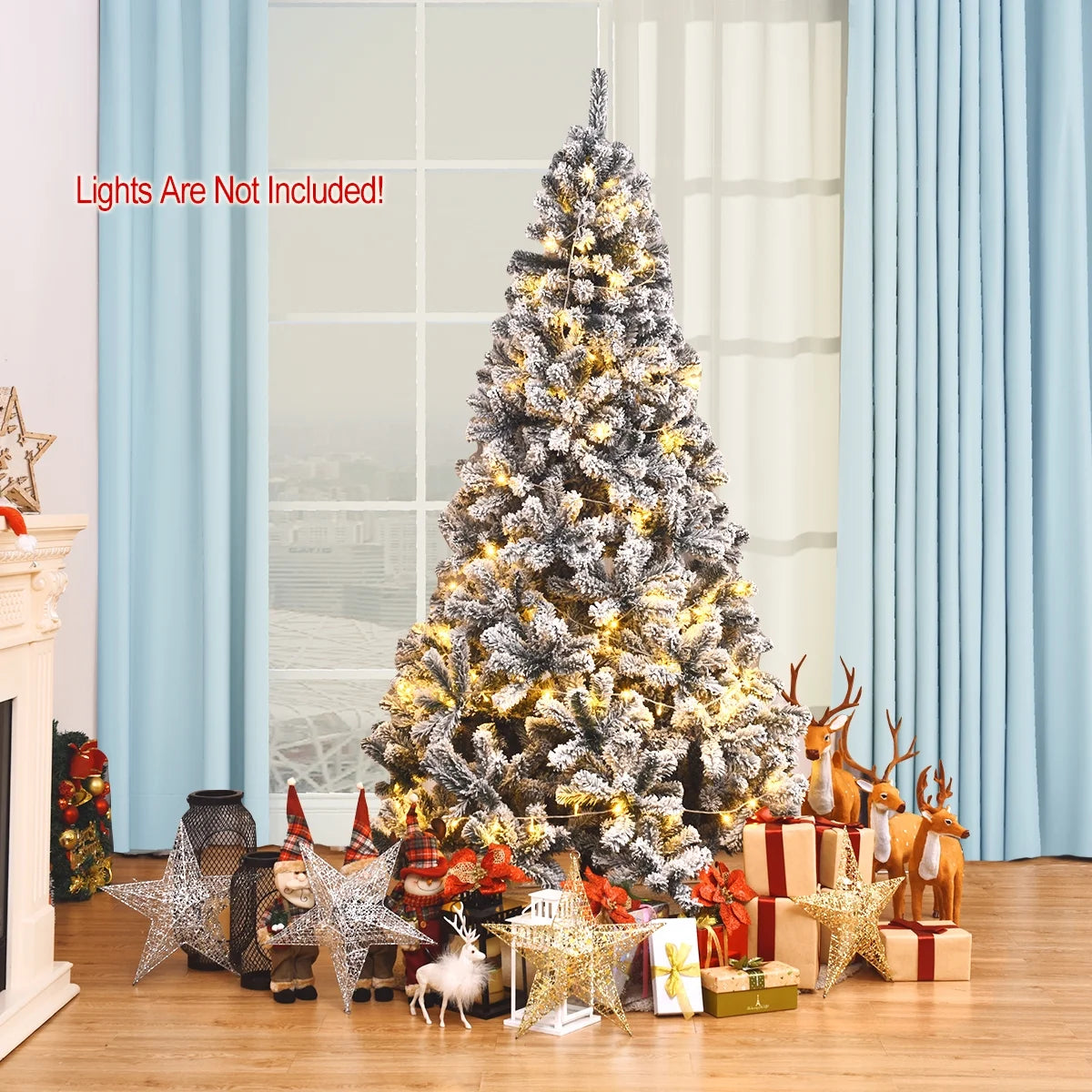 6Ft Snow Flocked Hinged Artificial Christmas Tree Unlit Holiday Decor