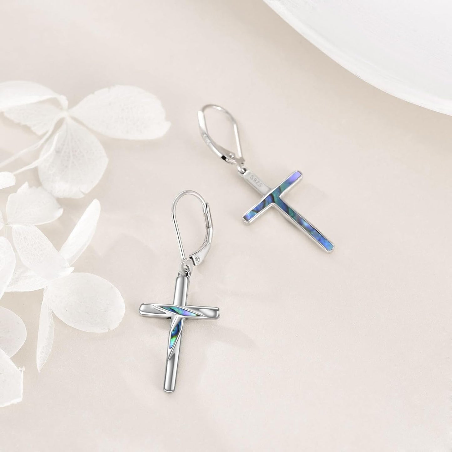 Cross Earrings Sterling Silver Rose Flower Cross Dangle Earrings Jewelry Gifts for Women