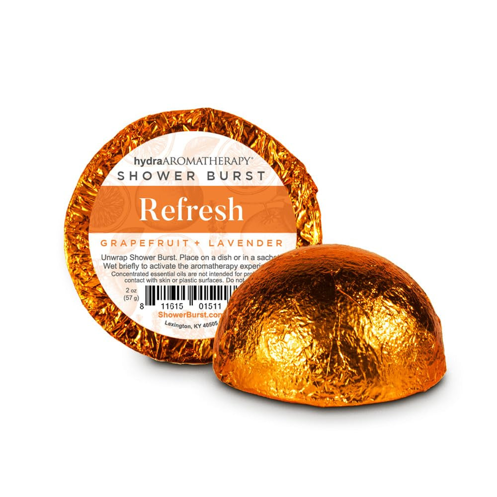 Refresh Shower Burst Duo Gift Set with Sachet- Shower Steamers Aromatherapy Fizzing Bombs with Essential Oils of Grapefruit & Lavender Tablets Made USA Great Alternative to Bath Bombs for Women Men