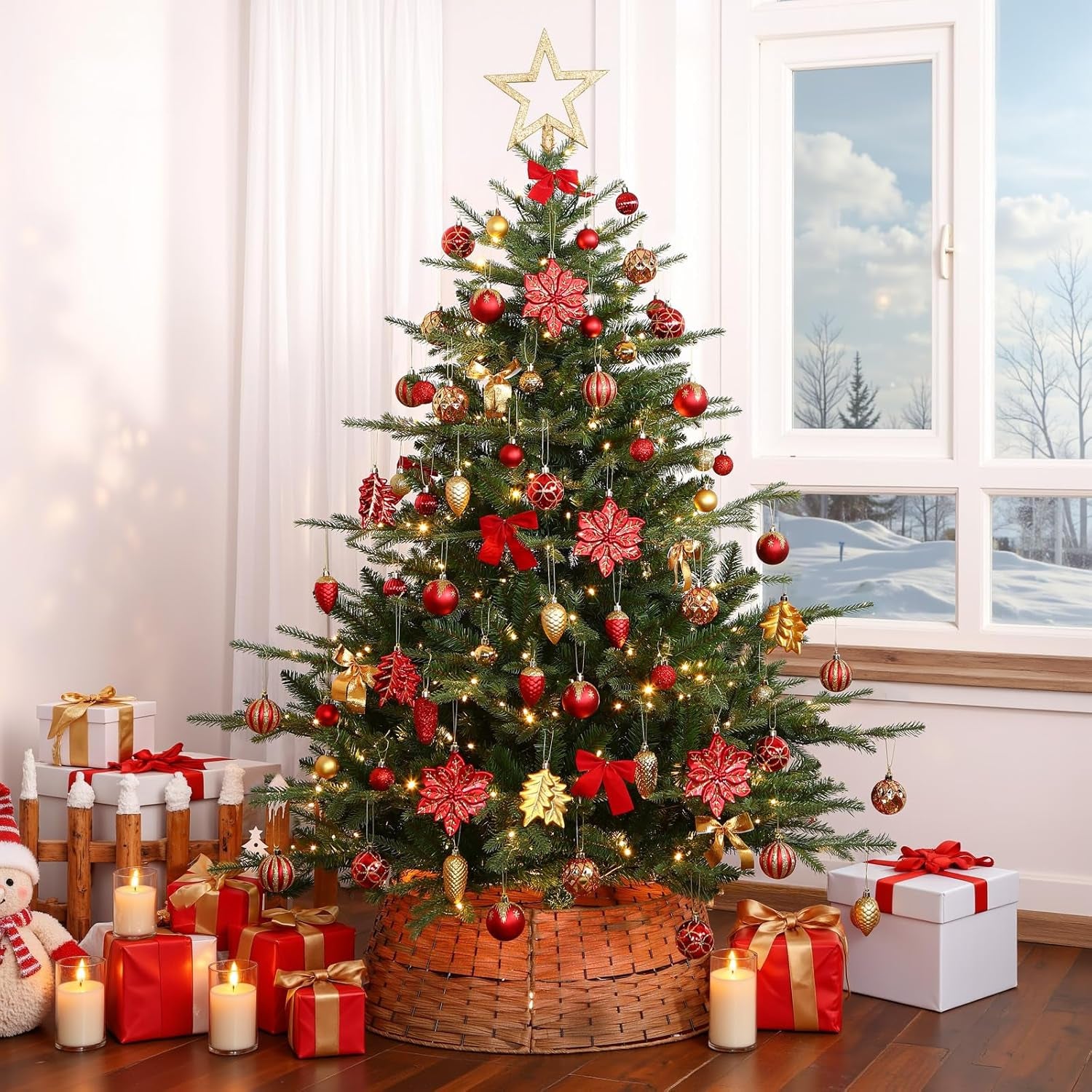 106PCS Shatterproof Christmas Ornaments Set in Red & Gold for Holiday Decor