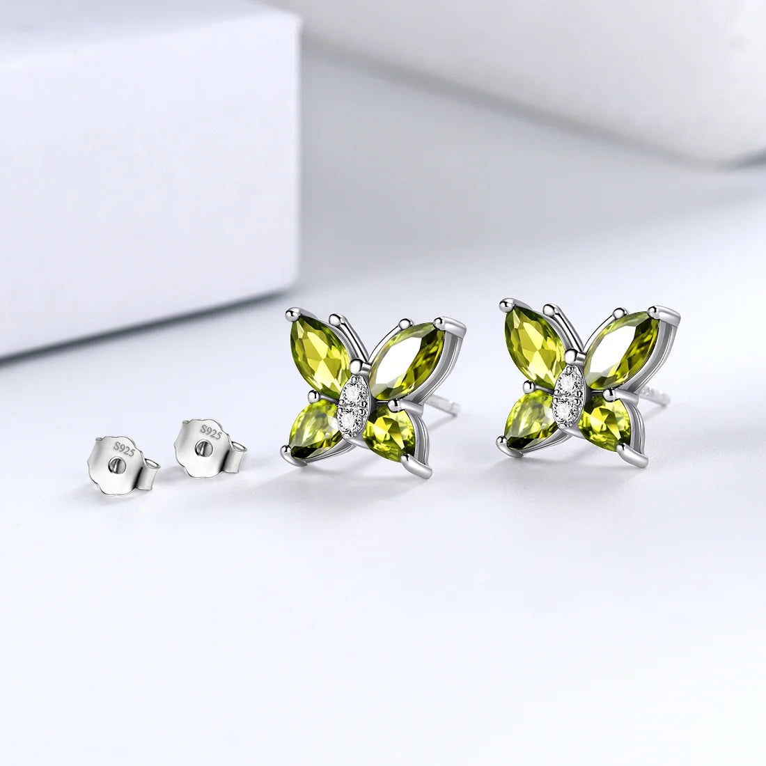 Green Butterfly Jewelry Peridot August Birthstone Jewelry Set Fine Necklace/Earrings 925 Sterling Silver Birthday Mother'S Day Gifts for Women