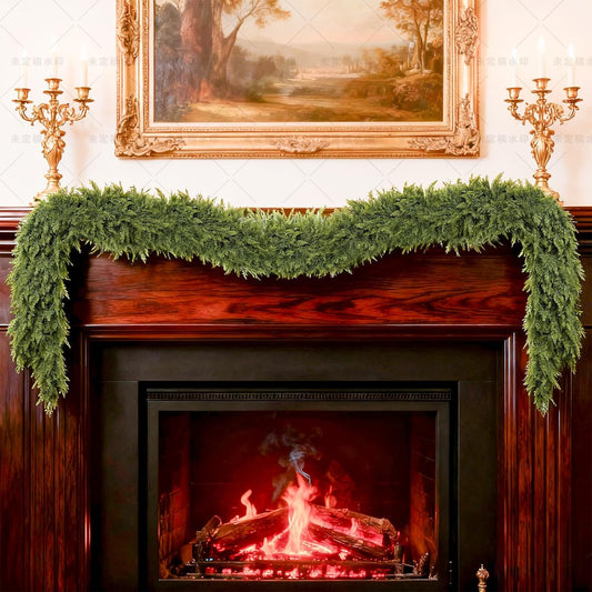 Artificial Cedar Garland - 9FT Realistic Green Faux Pine for Holiday Decor