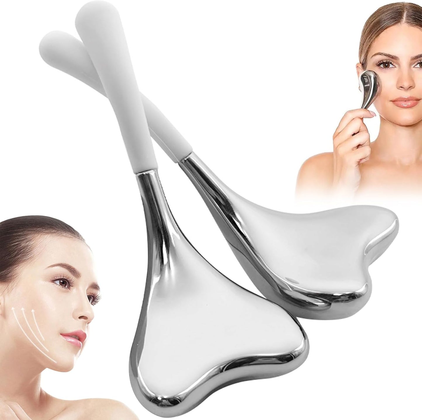 Face Massager Skin Care Ice Globes for Face Stainless Steel Face Beauty Tools V-Shaped Gua Sha Facial Tools for Women Esthetician Supplies Cooling Spa Globes with Storage Case, Ice Roller