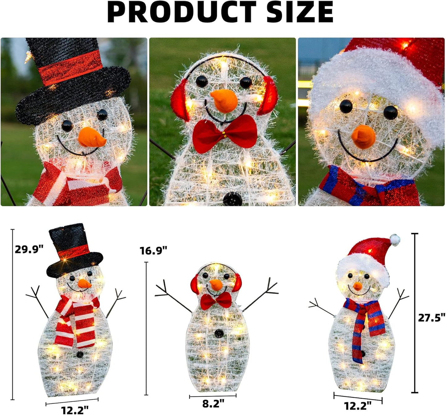 Large 3-Piece Lighted Snowman Family Decoration for Outdoor Holiday Decor