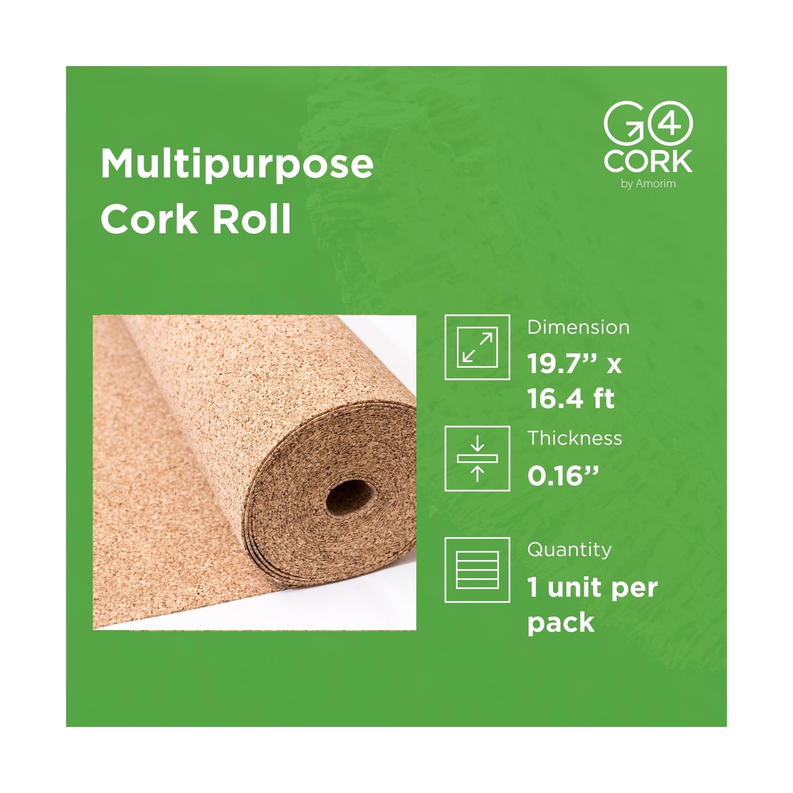 Go4Cork Large Cork Roll - 19.7" X 16.4' | Premium Double-Sided Eco Cork Roll ...