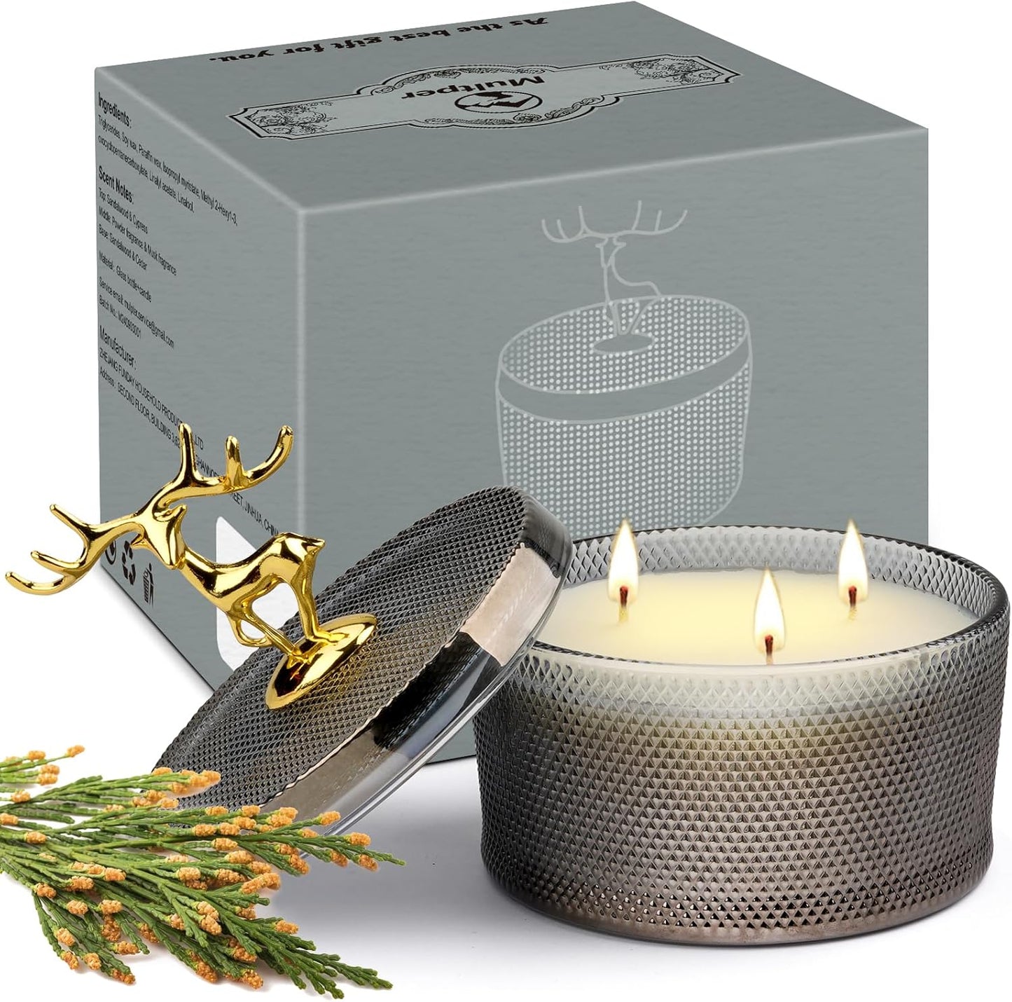 Scented Candles for Women, 10.58 Oz 3 Wick Natural Soy Wax Sandalwood Candle for Home Scented, Aromatherapy Candle for Women Men, 50 Hours Long Lasting Burn Time