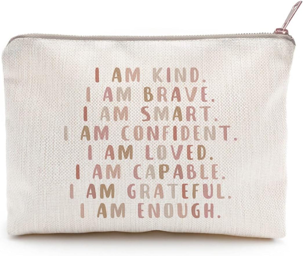 I Am Kind Smart Loved Makeup Case, Affirmations Makeup Bag for Girls, Women Pouch, Cute Affirmations Bag Gifts, Zip Pouch, Makeup Bag