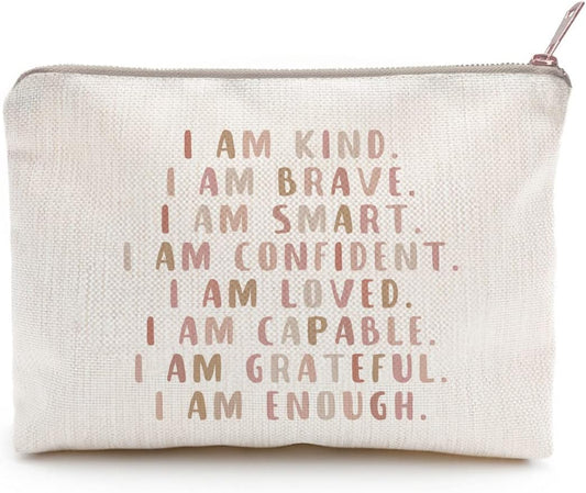 I Am Kind Smart Loved Makeup Case, Affirmations Makeup Bag for Girls, Women Pouch, Cute Affirmations Bag Gifts, Zip Pouch, Makeup Bag